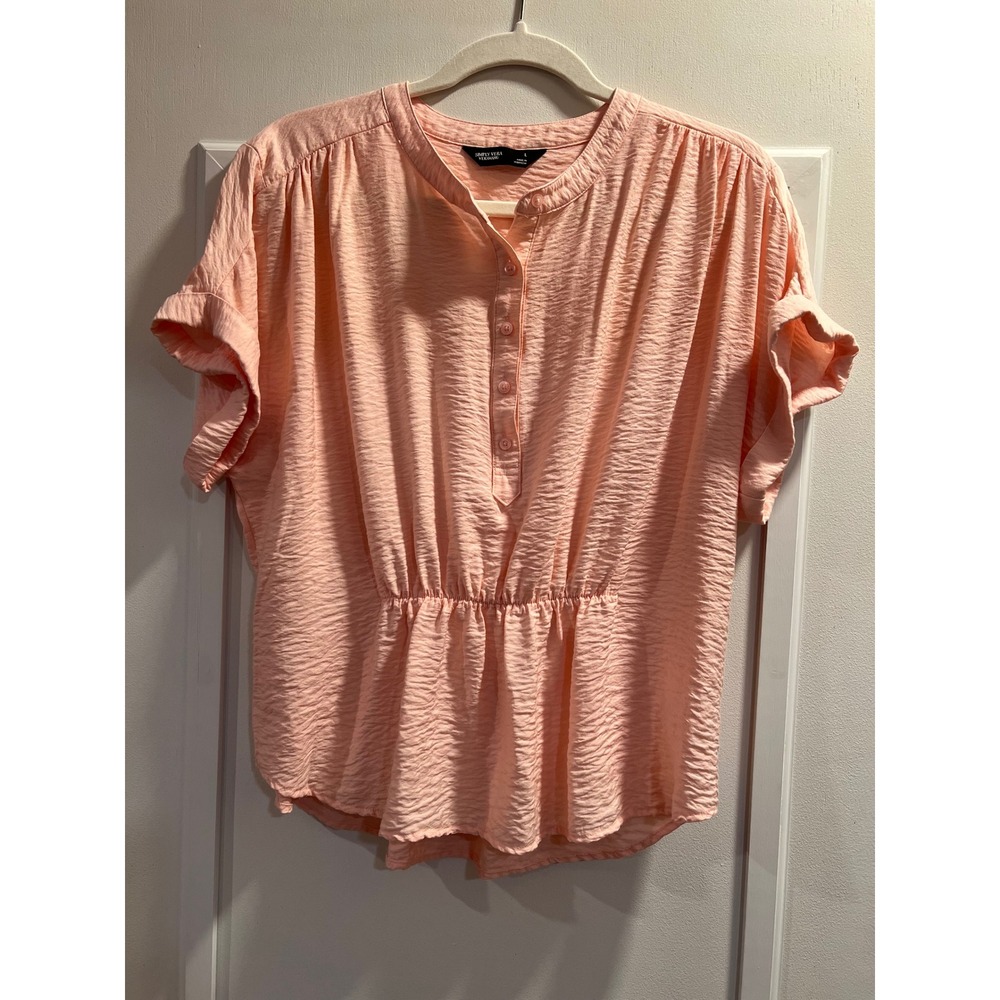 Simply Vera Vera Wang Peach Pink Crinkle Peplum Blouse Short Sleeve Large